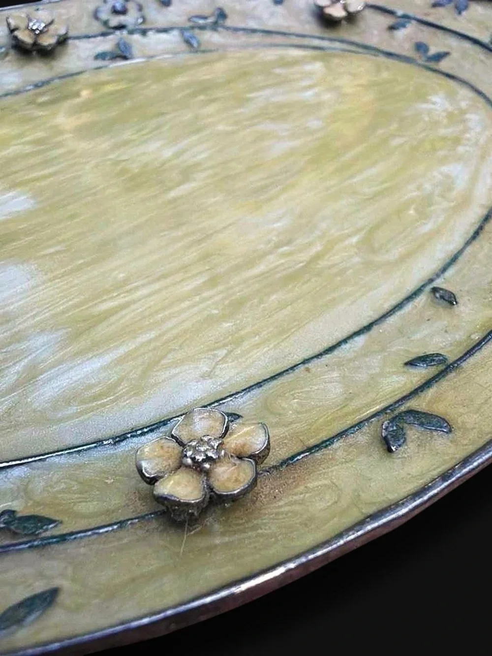 Vintage Mike + Ally Luxury Hand-Enameled Oval Vanity Tray – Floral Vine
